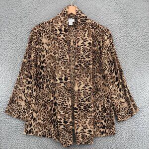 Chicos Sweater Women 1 US Medium Beige Leopard Print Travelers Stretch Cardigan
